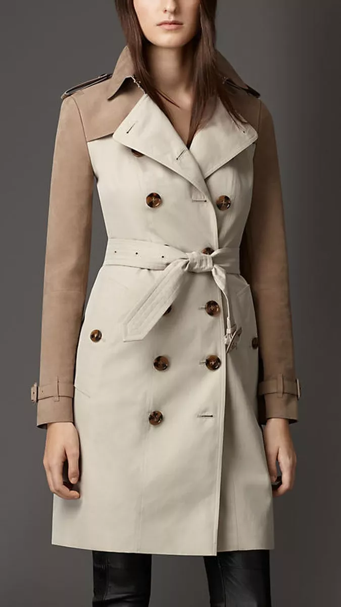 Amorous begrænse dekorere $3,795 Burberry London sz 10 12 44 Stone Suede Panel Gabardine Trench Coat  Women | eBay