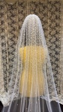 Bridal Veil with scattered Pearls cathedral length for bride comb attached