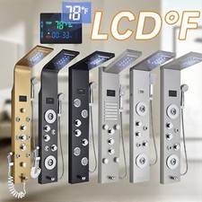 Rain Waterfall LED Shower Panel Tower System Bathroom Faucet Massage Jets Mixer