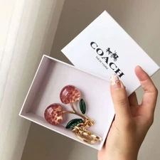 ™Coach™ Cherry Bag Charm Keychain Glitter Resin and Metal Brass/Red Apple