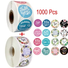 2 Roll of 1000 pcs 1" Assorted Floral Thank You Stickers Round Sealing Labels US
