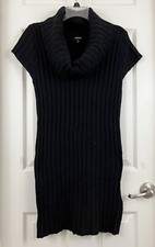 EXPRESS - Black Wide Ribbed Knit Cowl Neck Tunic or Sweater Dress size L