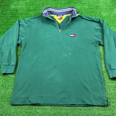 Vintage 90's Tommy Hilfiger Quarter Zip Jacket Green Small Patch