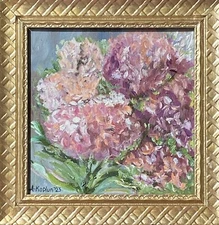 Original Oil Painting Flowers Blossom Floral Purple Small Still Life Framed Art