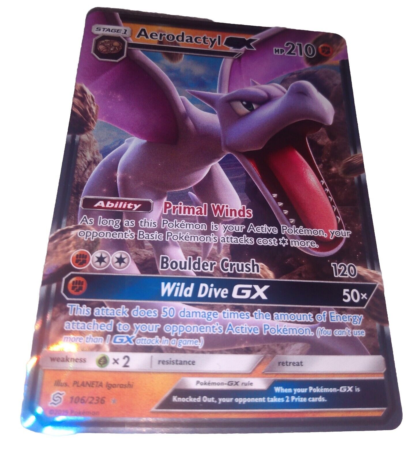 Aerodactyl GX 106/236 Pokemon Unified Minds Ultra Rare Mint Condition Pack  Fresh