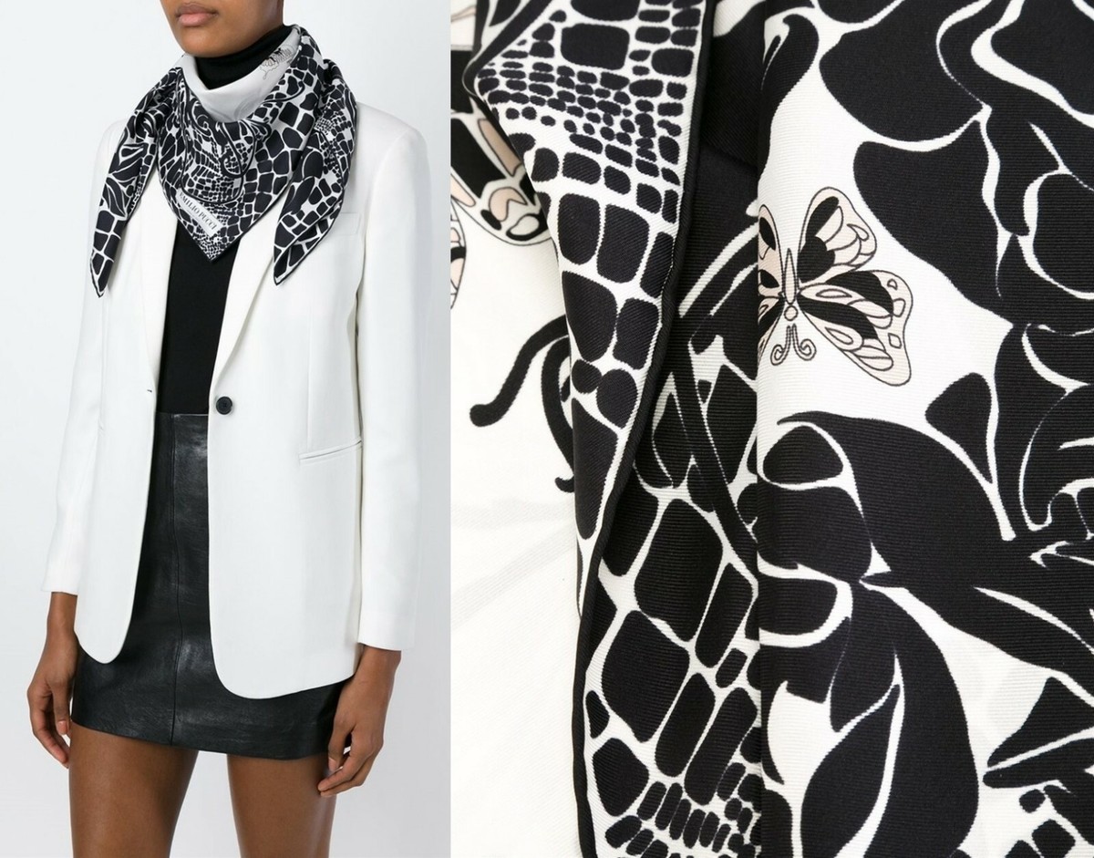 EMILIO PUCCI Blk/White Butterfly 100% SILK TWILL SCARF FOULARD 35