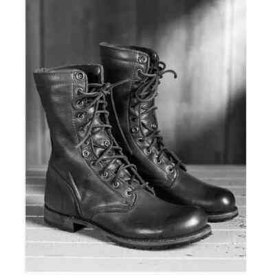 Handgefertigte schwarze lange Stiefel aus echtem Leder, Herren Leder Knöchel Schnürstiefel