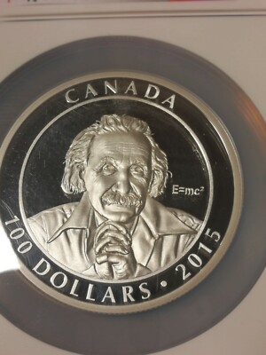 2015 10oz Canada S$100 Albert Einstein PF 70 Ultra Cameo Silver
