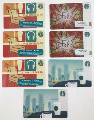 7 STARBUCKS ITunes Plus City Scape Fall Gift Cards No Value