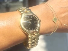 Tiffany & Company 18K Yellow Gold Tesoro Quartz Wristwatch 34MM Blackface  M0133