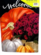 Meadow Creek Fall Garden Flag 12" x18" Welcome Fall Flowers Pumpkins Applique ..