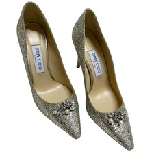 NEW JIMMY CHOO Metallic Fabric Glitter Crystal Embellished Pumps, Size 38