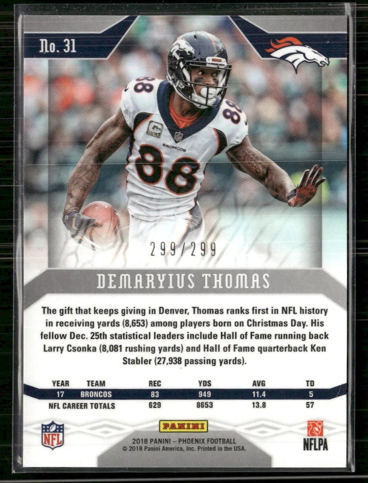2018 Panini Phoenix #31 Demaryius Thomas Red #/299 - Image 2 of 2