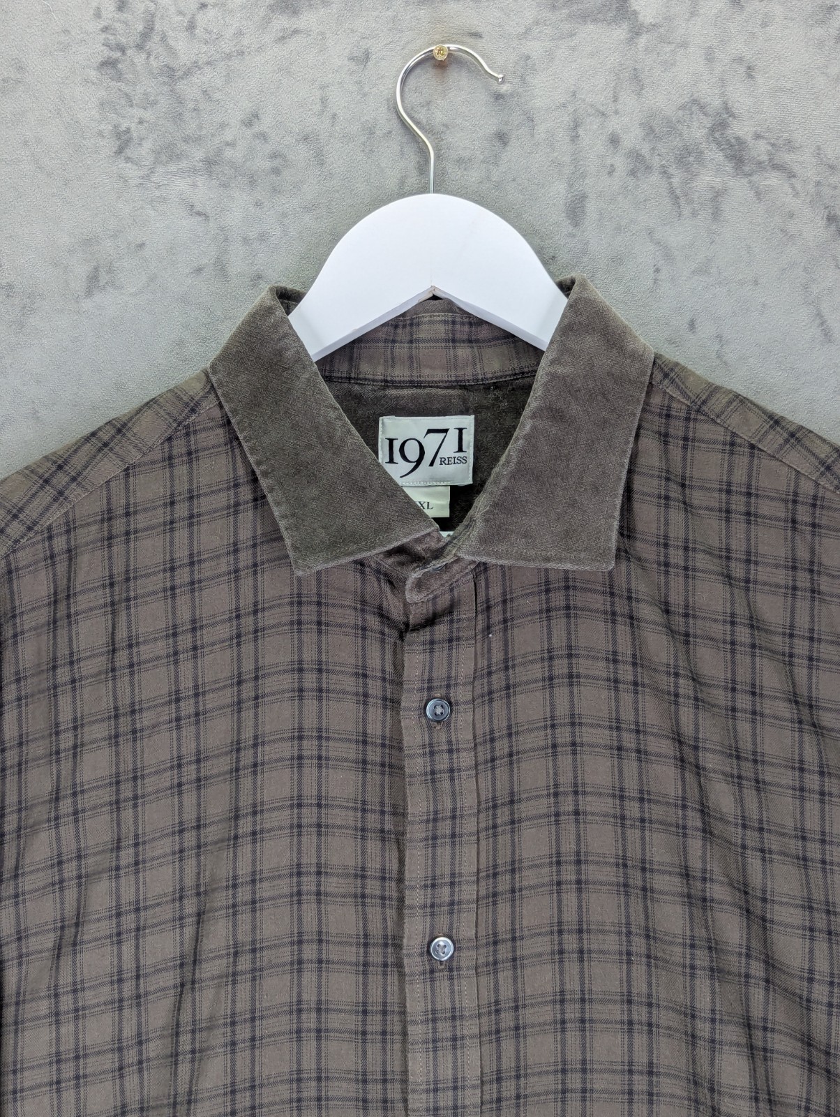 Reiss 1971 Mens Shirt 2XL Green Check Button Up Long Sleeved Velvet Collar image 2