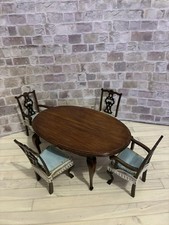 Dolls House 1/12 Scale Miniature Walnut Artisan 4 Chairs & Dining Table Set
