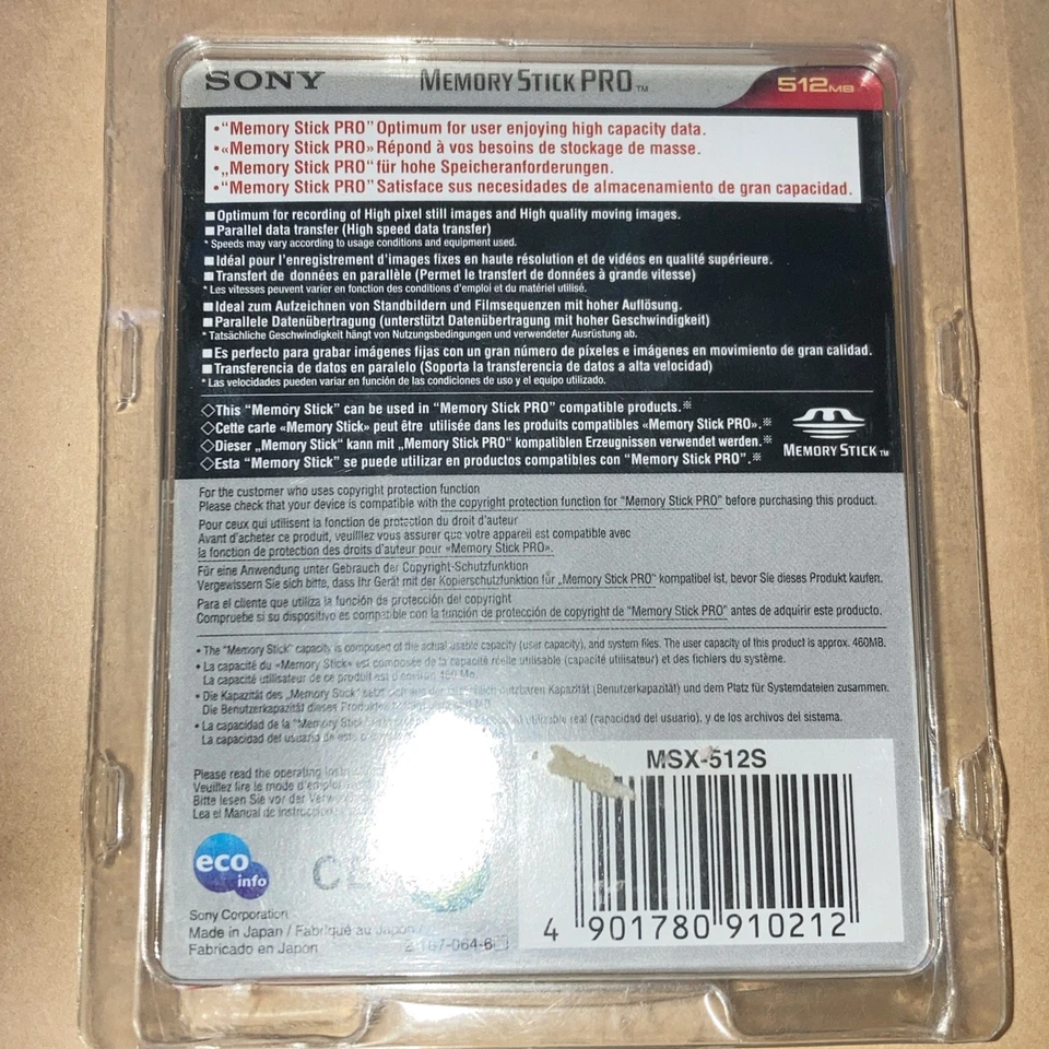 Sony MemoryStick Pro 512MB MagicGate New Sealed MS Phones/CAM/Camcorders MSX512S - Image 2 of 2
