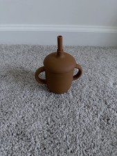 Baby Silicone Cup With Straw Brown