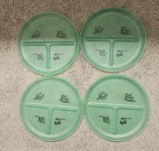 Set of 4 Green Plastic Portion Control Divided Serving Food or Dinner Plates