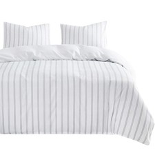 Striped Comforter Set, Ticking Stripe Vertical Pinstripe Neutral Farmhouse Patte