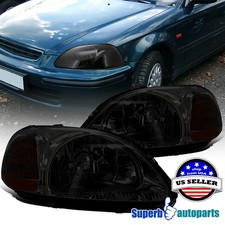 Fits 1996-1998 Honda Civic Ex Lx Si Headlights Smoke 96-98 Replacement