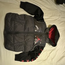 Jordan Jumpman Boys Black Red Hooded Puffer Jacket Full Zip Long Sleeve