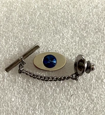 Vintage Tie Tack Blue Stone Brushed Silver Tone. (B)