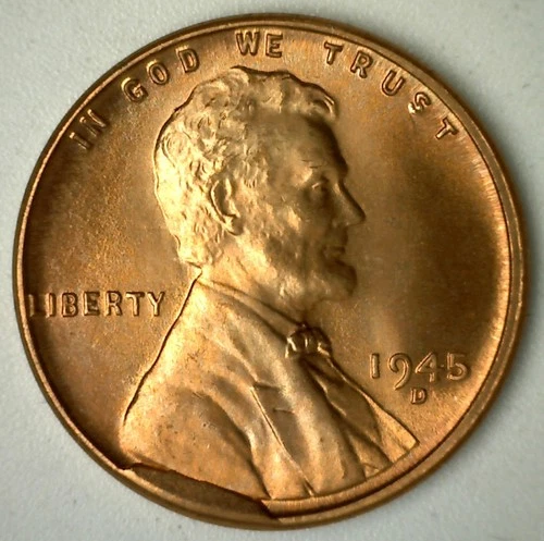 ERROR 1945 D Lincoln Wheat Cent Copper Coin CUD on Shoulder Wheatie Uncirculated