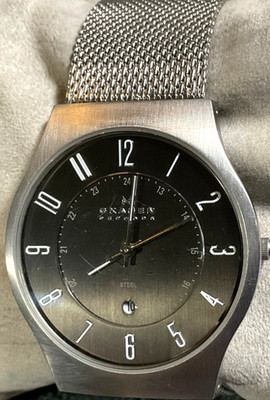 SKAGEN MEN 35mm STAINLESS STEEL WATCH 233XLSSM DATE NEW MESH BRACELET & BATTERY
