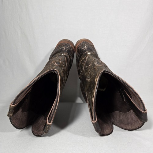 ROPER Distressed BROWN Leather Metallic Underlay Cowboy Boots Women's Size 9. - Picture 16 of 21