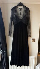 ZARA Black Sheer Lace Midi Dress Long Sleeve V Neck Evening Party Size M