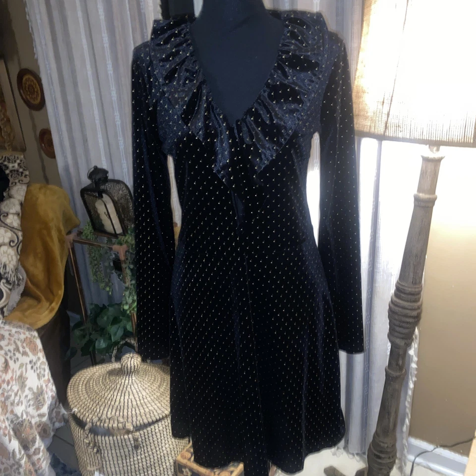 Michael Kors Black Velvet Dress With Gold Polka Dots NWT Size S - Image 4 of 4