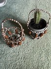 Vintage 70er Handarbeit Pflanzenhänger 2er Set Yantok Rattan Obstschoten & Samen