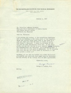 Dr. George W. Corner MD Signed Letter Letterhead Rockefeller Institute NYC 1957