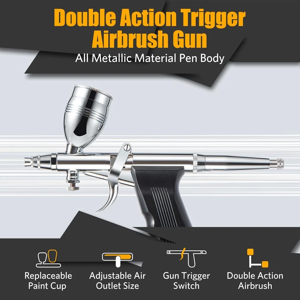 Airbrush Kit Air Brush Painting Set Double Action Trigger Airbrush Gun Crafts  - image 3 of 4