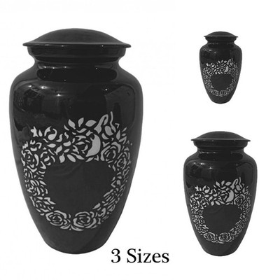 Black & White Flower Pattern Urn for Human/Pet Ashes, Floral Cremation Keepsake