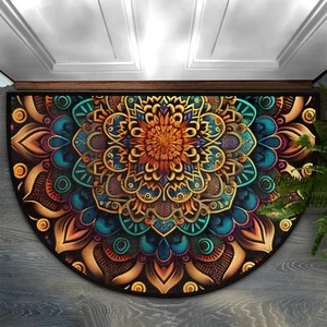 Mandala Half Round Door Mat Ethnic Mandala Floral Semicircle Door Mats Non Sl - Picture 1 of 8