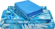 King 6PC Tropical Leaves Microfiber Sheet Set Deep Pocket Soft Wrinkle Free Blue
