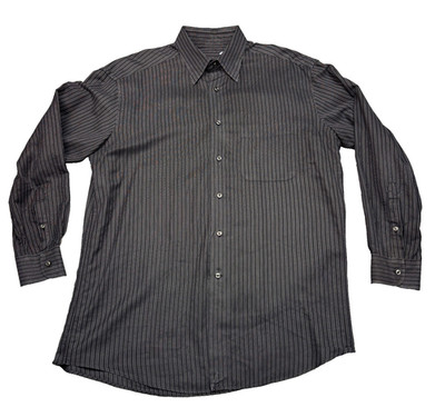 Zanella Pinstriped Herringbone Weave Button-Up Shirt Men's LARGE L Black