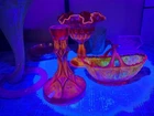 Lot Hand Blown Glass Tulip Vase Basket Uranium Glass Carnival Estate Vintage Ect