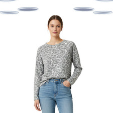 Ex White Stuff Women's Top - Sparkly Bird Printed Long SLeeve Grey (Size 10)