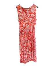 DRESS 16 A-LINE MIDI VISCOSE ORANGE V-NECK THIN BELT