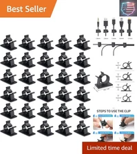 Self-Adhesive Adjustable Cable Clips for 0-0.4'' Cables - 30 Pack Black Holders