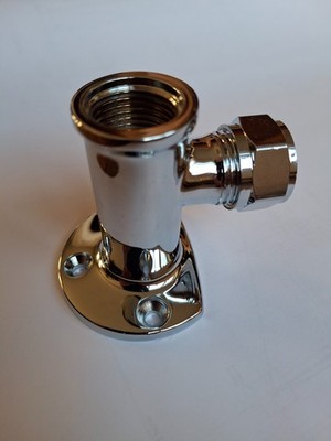 Chrom Wandrückplatte Winkel 90° Bogen 15mm Klemmung x 1/2'' BSP Hahnverschraubung