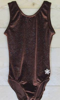 SNOWFLAKE DESIGNS Leotard Brown Velour Blue Sparkles Gymnastics AXS Adult XS EUC