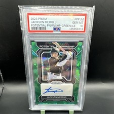 Panini 2023 Prizm Potential Penmanship Green Ice Jackson Merrill #PP-JM Padres …