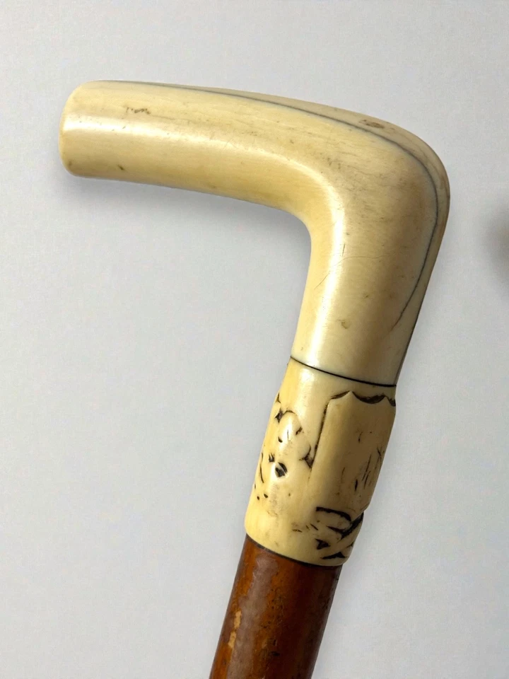 canne de marche ancienne en os sculpté - Photo 3/4