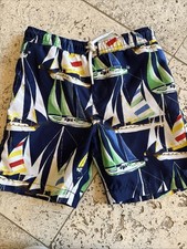 Lands' End Boys Size M Swim Trunks Drawstring Sailboat Print Mesh Lined