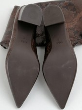 M&S Women's Knee High Boots Brown Mix Snake Print Mid Block Heel Pull On New