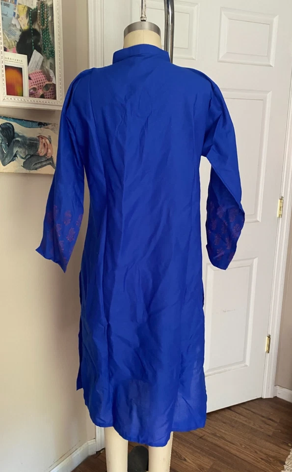 SHRISHTI Indian BLUE Red Paisley Bohemian Kurta KAFTAN Tunic *X-LARGE* B109 - Image 4 of 4