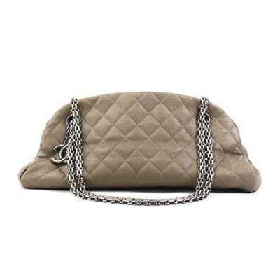 Auth CHANEL Chain Handbag Khaki Brown Leather/Metal - 90204g | eBay